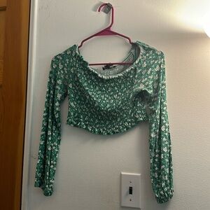 Off-the-shoulder floral shirt